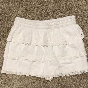White Eyelet Ruffle Layered Shorts
